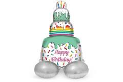 Balon foliowy z podstawą 'Happy Birthday!' Cake Time - 72 cm