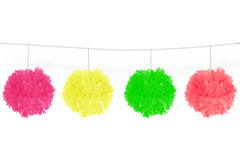 Girlande Neon-Pompon verschiedene Farben - 3 Meter