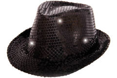 Trilby hoed metallic zwart met LED lichten en glitters