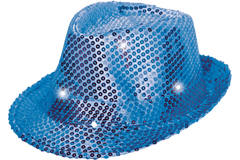 Cappello trilby blu con luci led e glitter