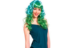 Parrucca verde brillante con riccioli