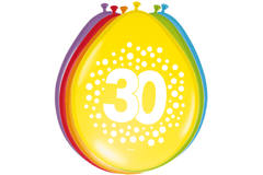 Balony Happy Bday Dots na 30 urodziny - 8 sztuk