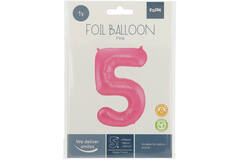 Roze Metallic Mat Folieballon Cijfer 5 - 86cm 3