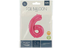 Roze Metallic Mat Folieballon Cijfer 6 - 86cm 3
