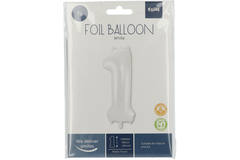 Folienballon Ziffer / Zahl 1 Weiß Metallic Matt - 86 cm 2