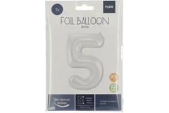 Folieballon Cijfer 5 Wit Metallic Mat - 86 cm 2