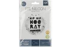 Foil Balloon Hip Hip Hooray Black-White - 45 cm 2