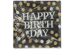 Tovaglioli neri lucidi "Happy Birthday" 33x33cm - 20 pezzi 3