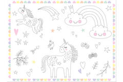 Placemats Kleurplaten Unicorns & Rainbows - 6 stuks